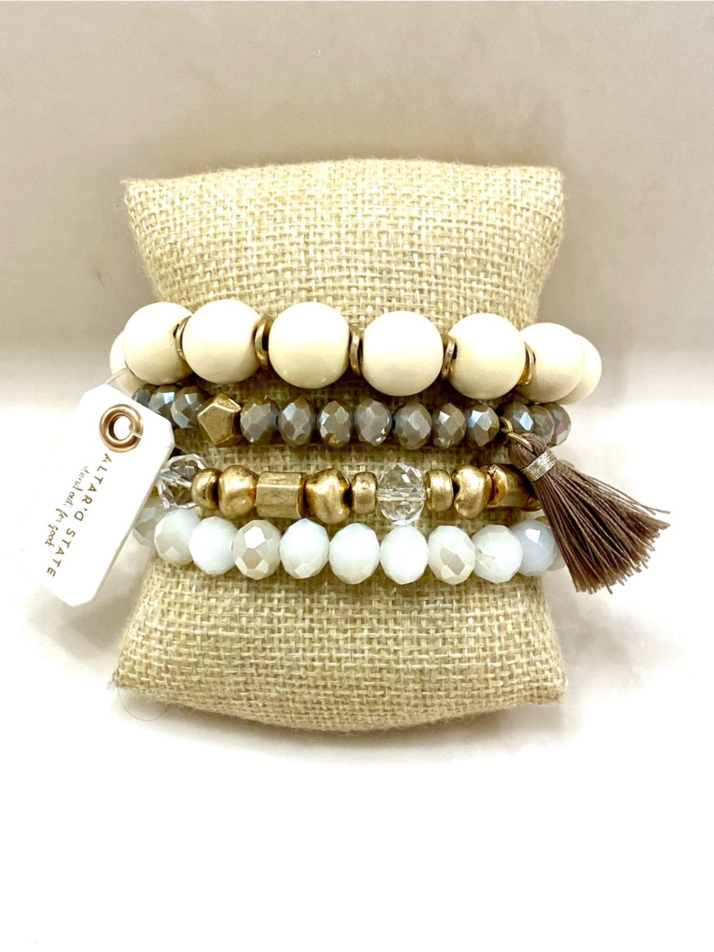 Altar'd State Cream, Gold & Brown Layered Bead Bracelet Set